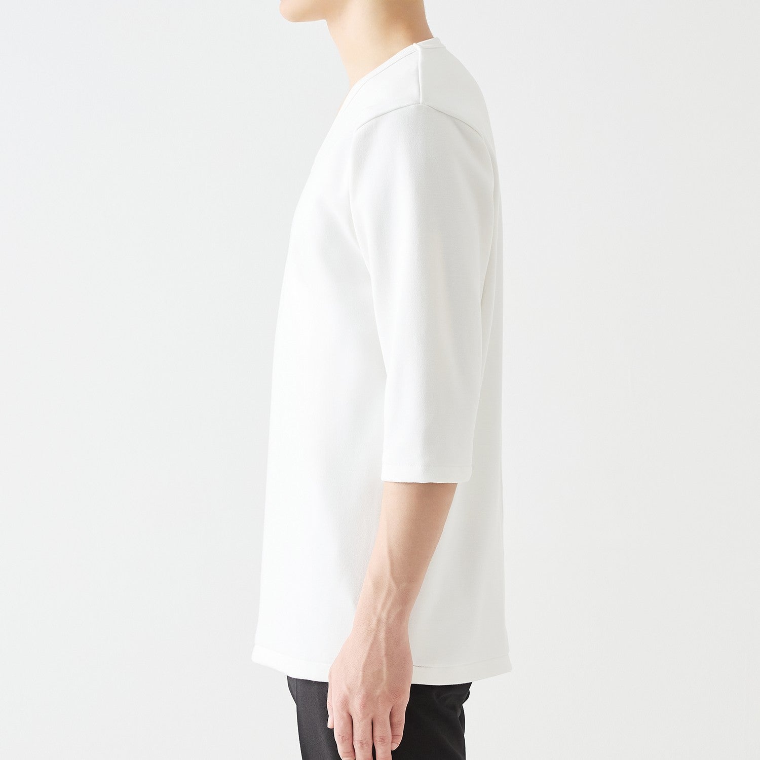 MENS ヘビー 7分袖 VネックTシャツ WHITE
