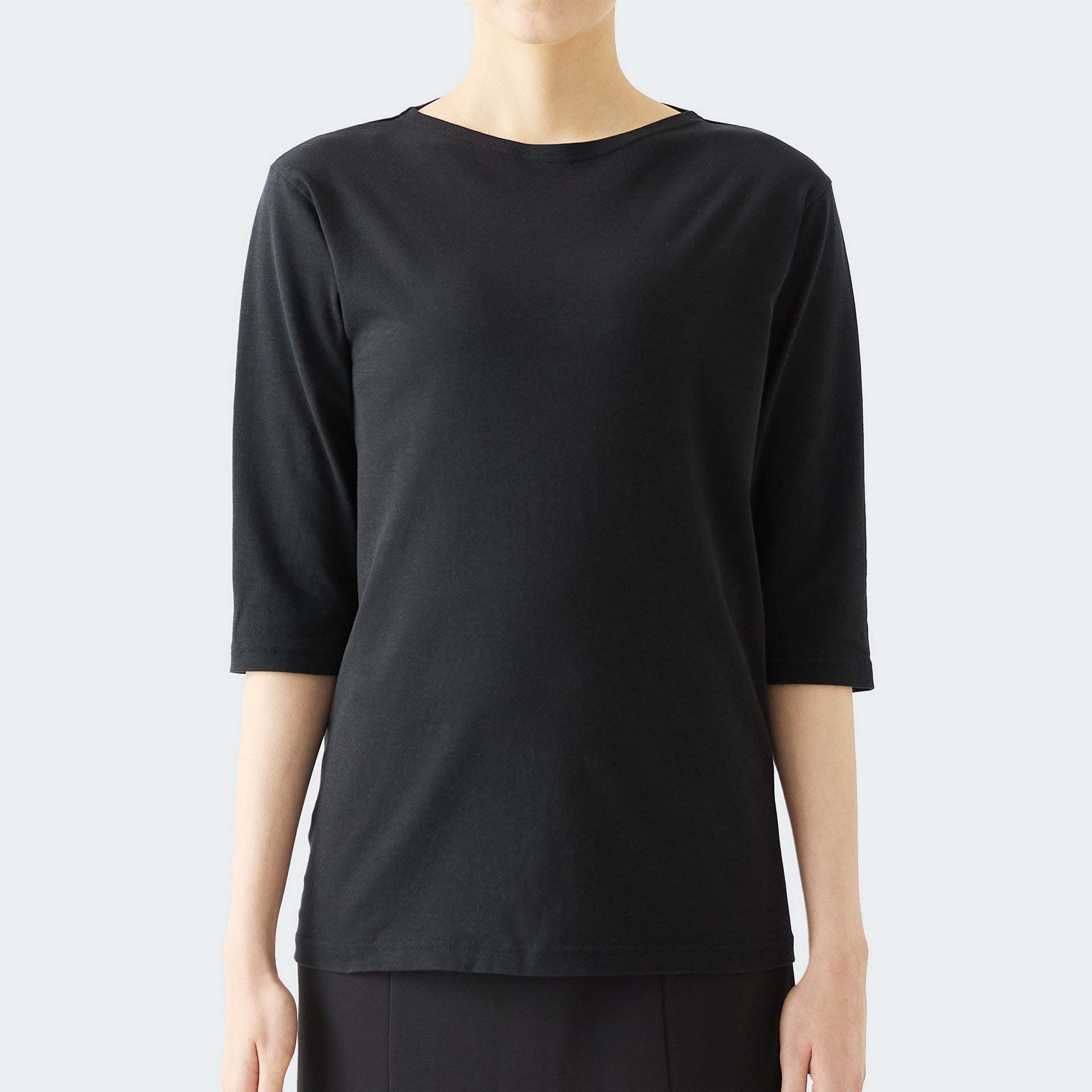 WOMENS ベーシック 7分袖 ボートネックTシャツ BLACK