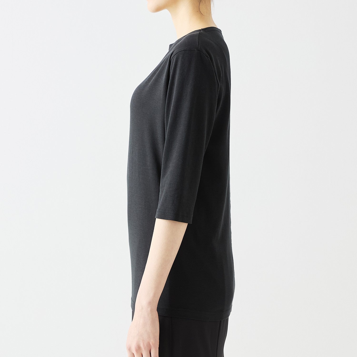 WOMENS ベーシック 7分袖 ボートネックTシャツ BLACK