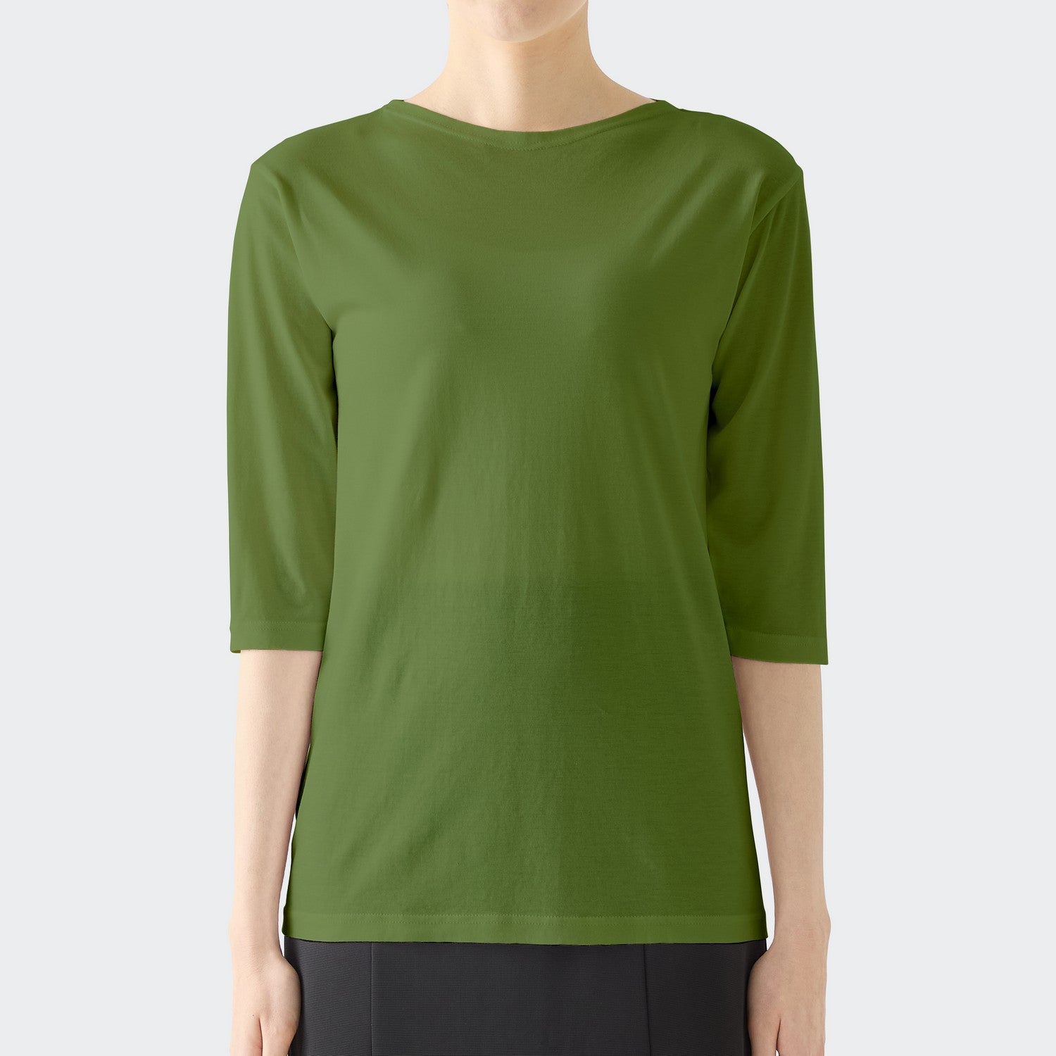 WOMENS ベーシック 7分袖 ボートネックTシャツ GREEN