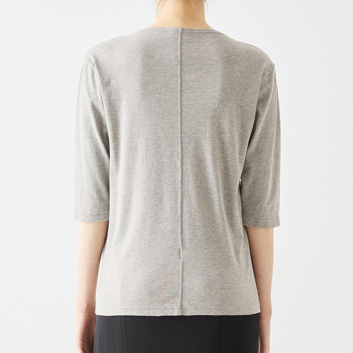 WOMENS BASIC 3/4 SLEEVE BOAT NECK T-SHIRT HEATHER GRAY