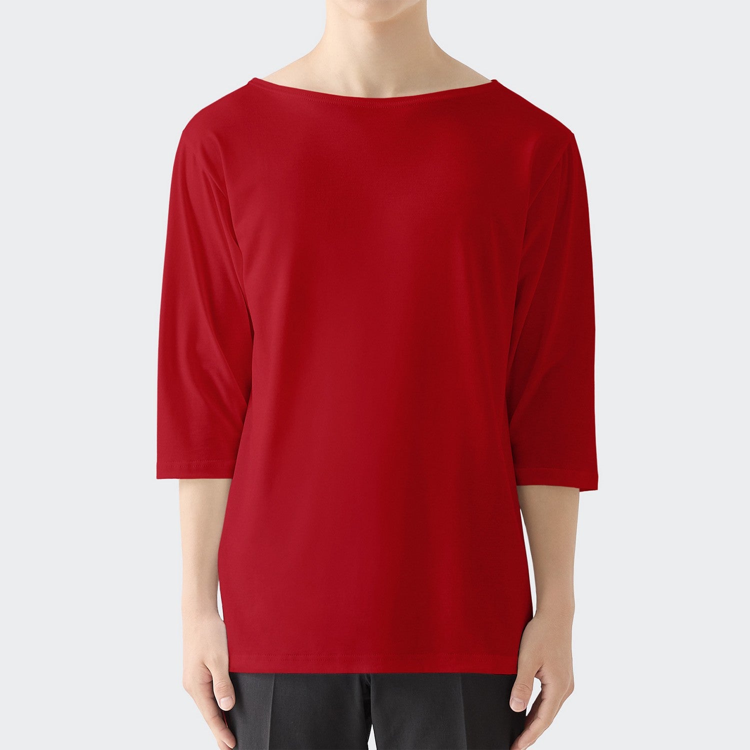 MENS ベーシック 7分袖 ボートネックTシャツ RED