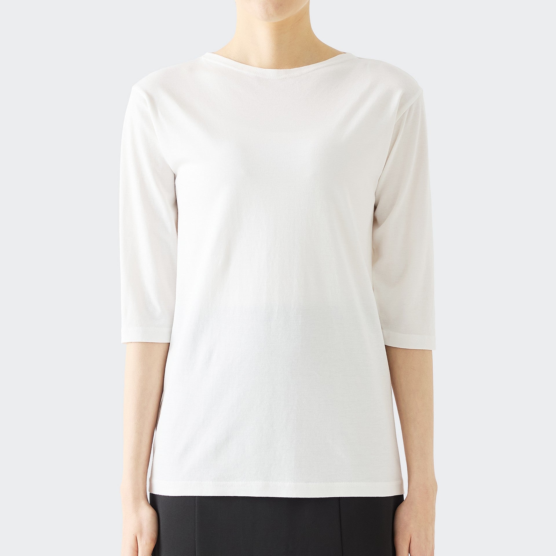 WOMENS ベーシック 7分袖 ボートネックTシャツ WHITE