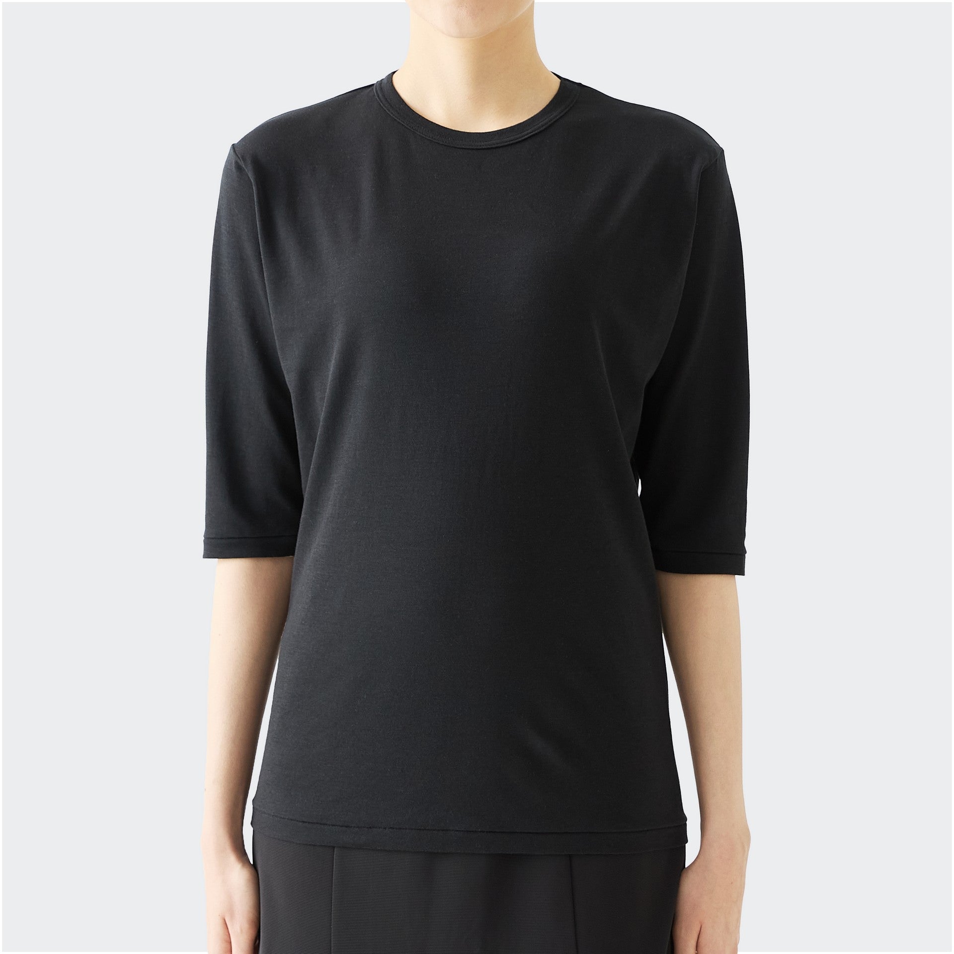 WOMENS ベーシック 7分袖 クルーネックTシャツ BLACK