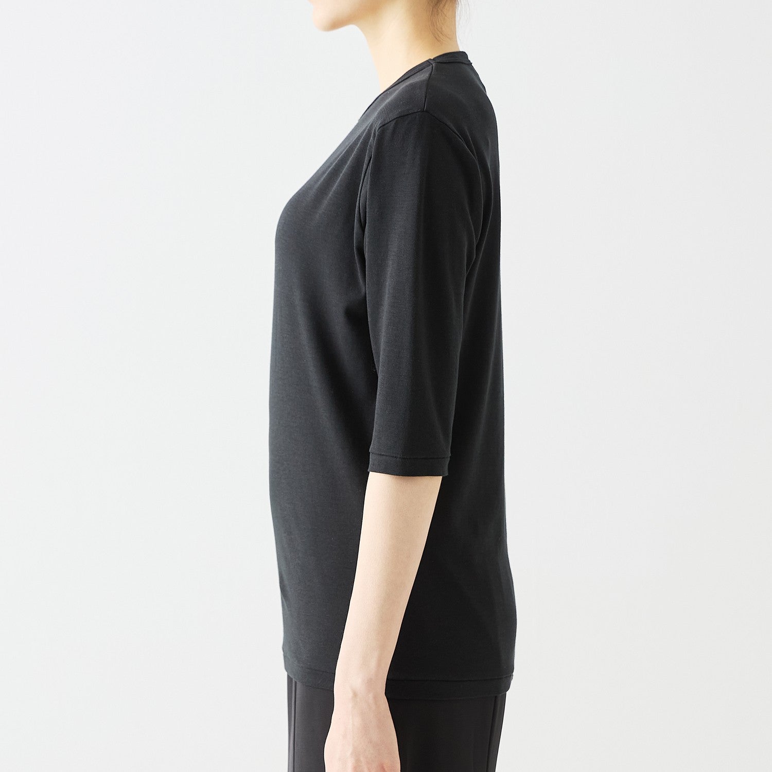 WOMENS ベーシック 7分袖 クルーネックTシャツ BLACK