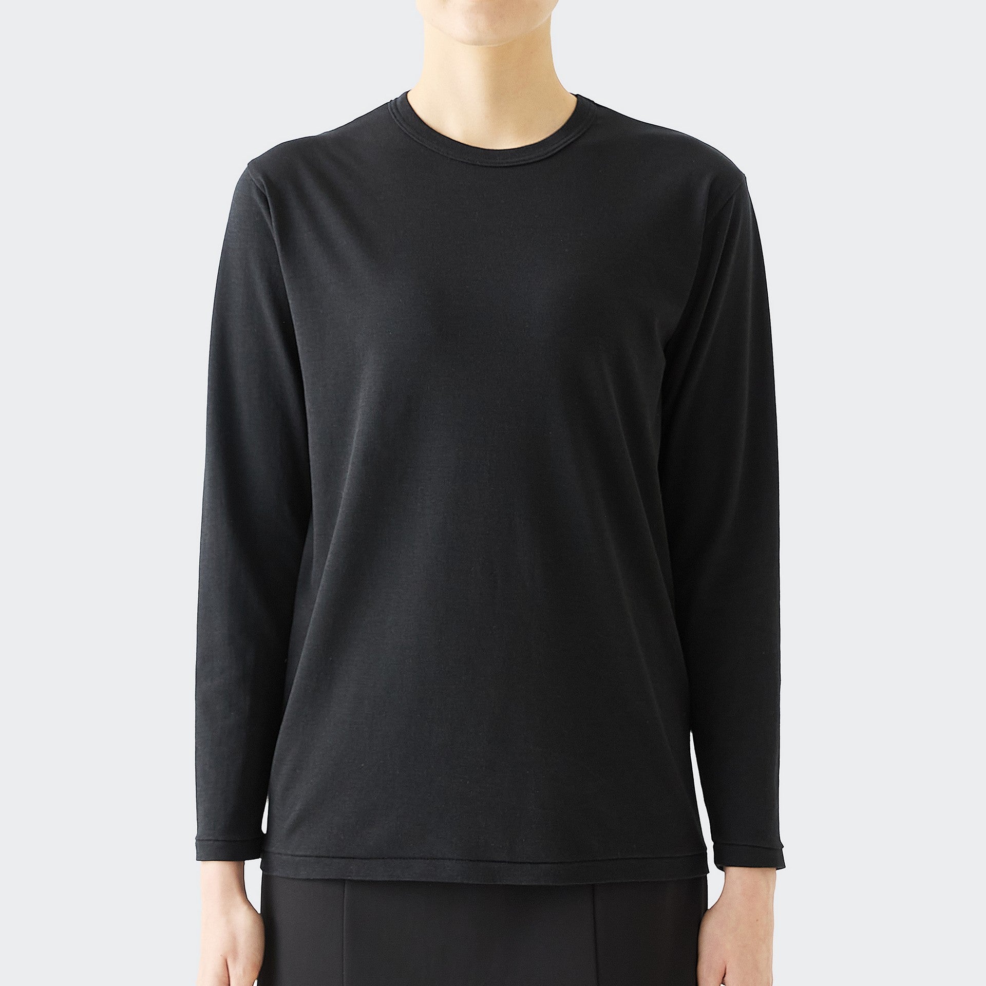 WOMENS BASIC LONG SLEEVE CREW NECK T-SHIRT BLACK