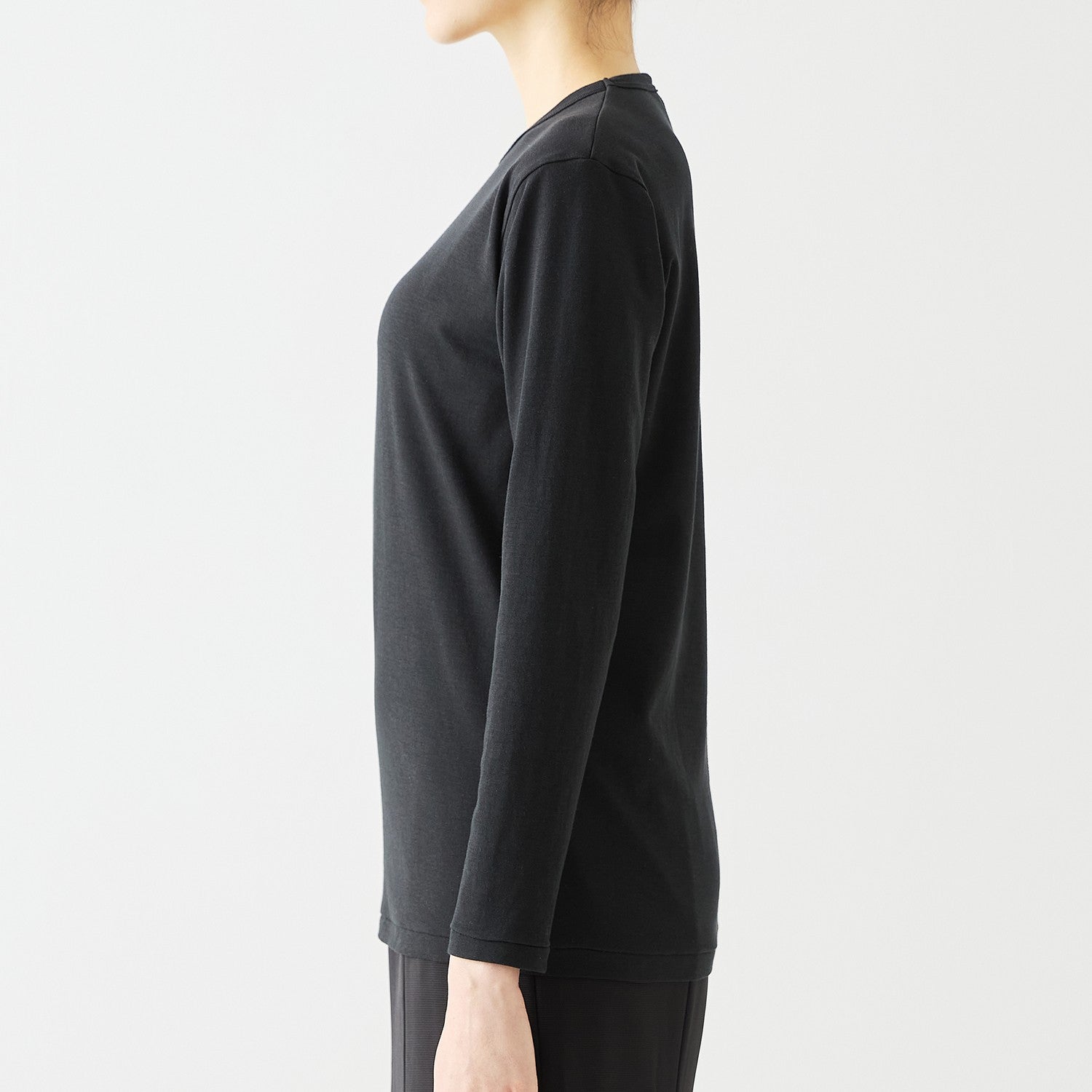WOMENS BASIC LONG SLEEVE CREW NECK T-SHIRT BLACK