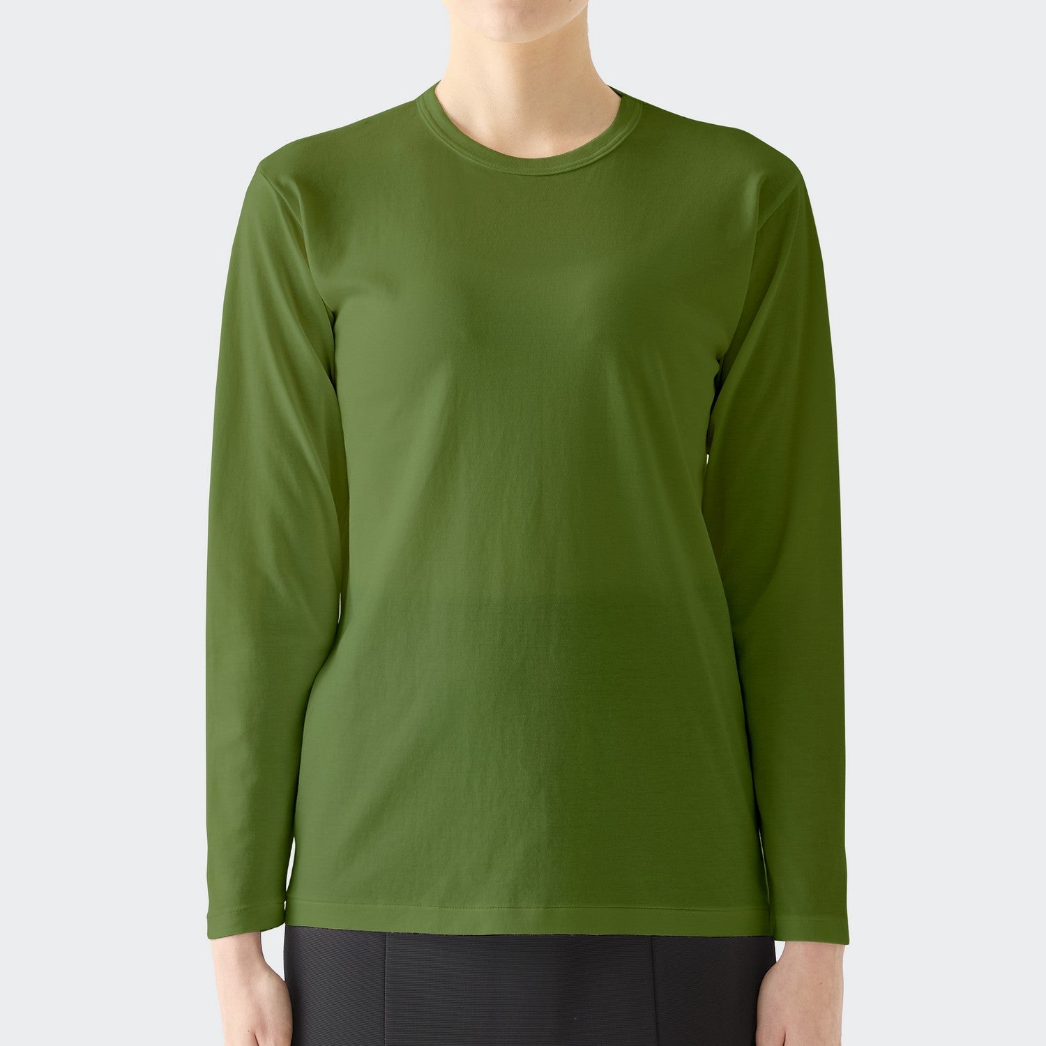 WOMENS BASIC LONG SLEEVE CREW NECK T-SHIRT GREEN