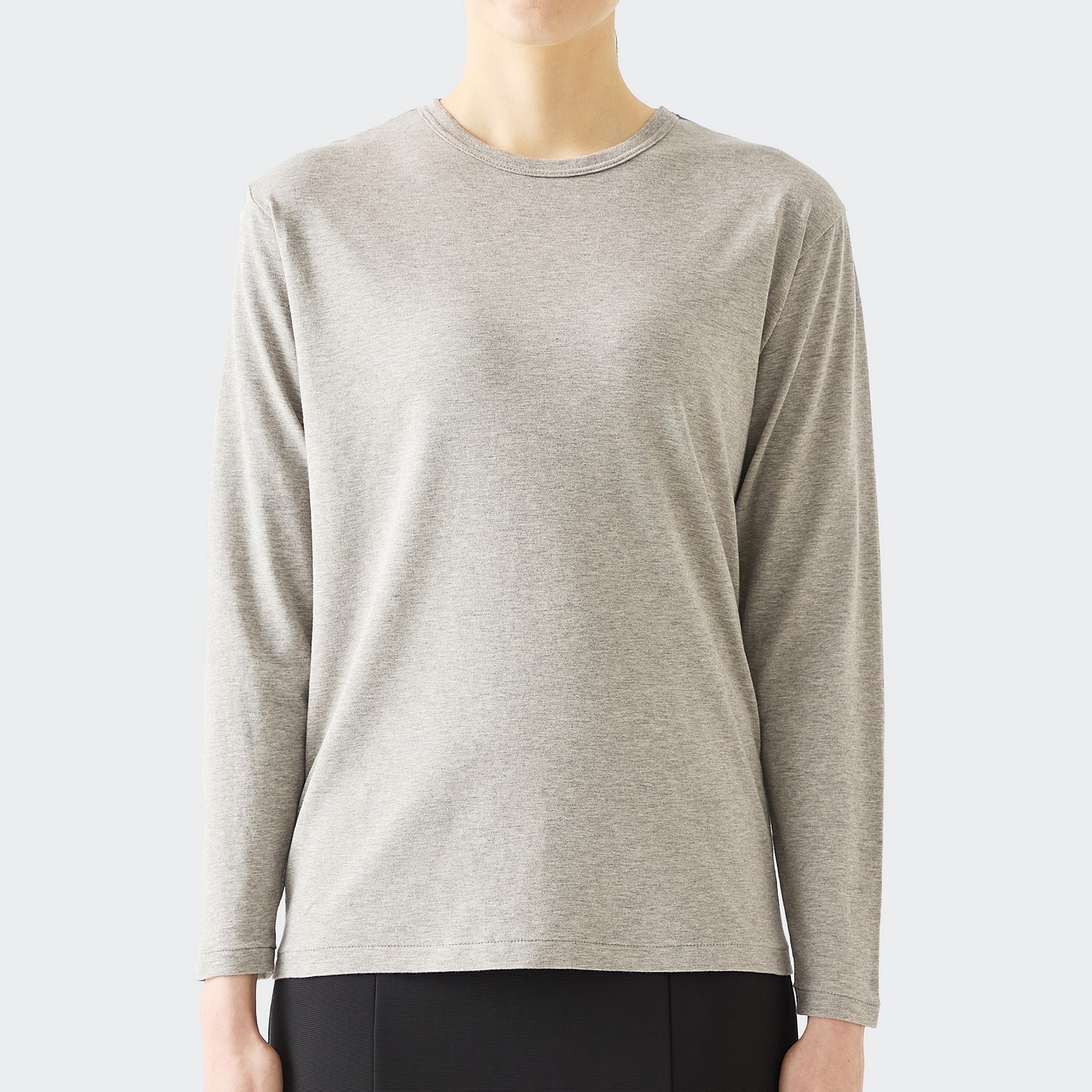 WOMENS BASIC LONG SLEEVE CREW NECK T-SHIRT HEATHER GRAY
