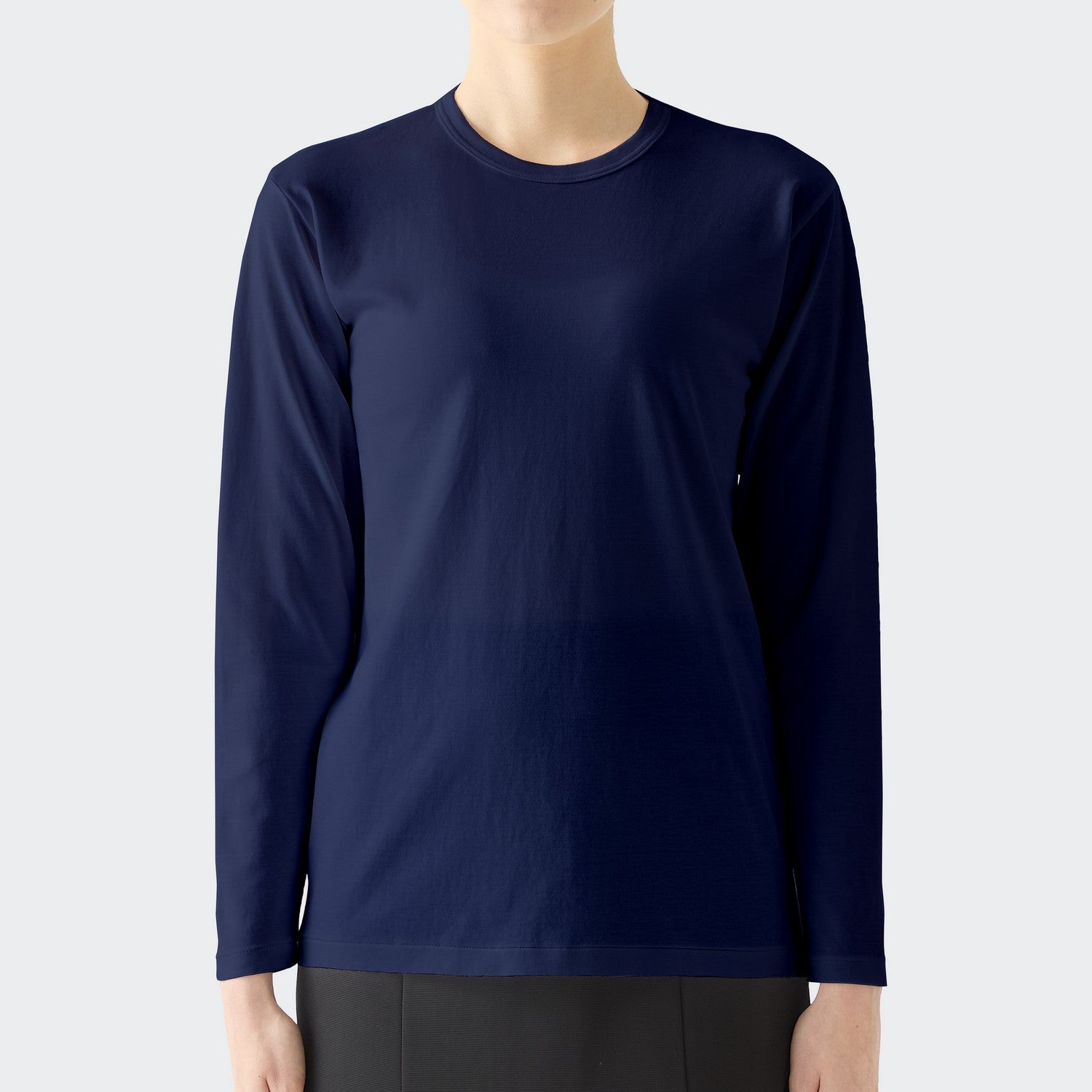 WOMENS BASIC LONG SLEEVE CREW NECK T-SHIRT NAVY