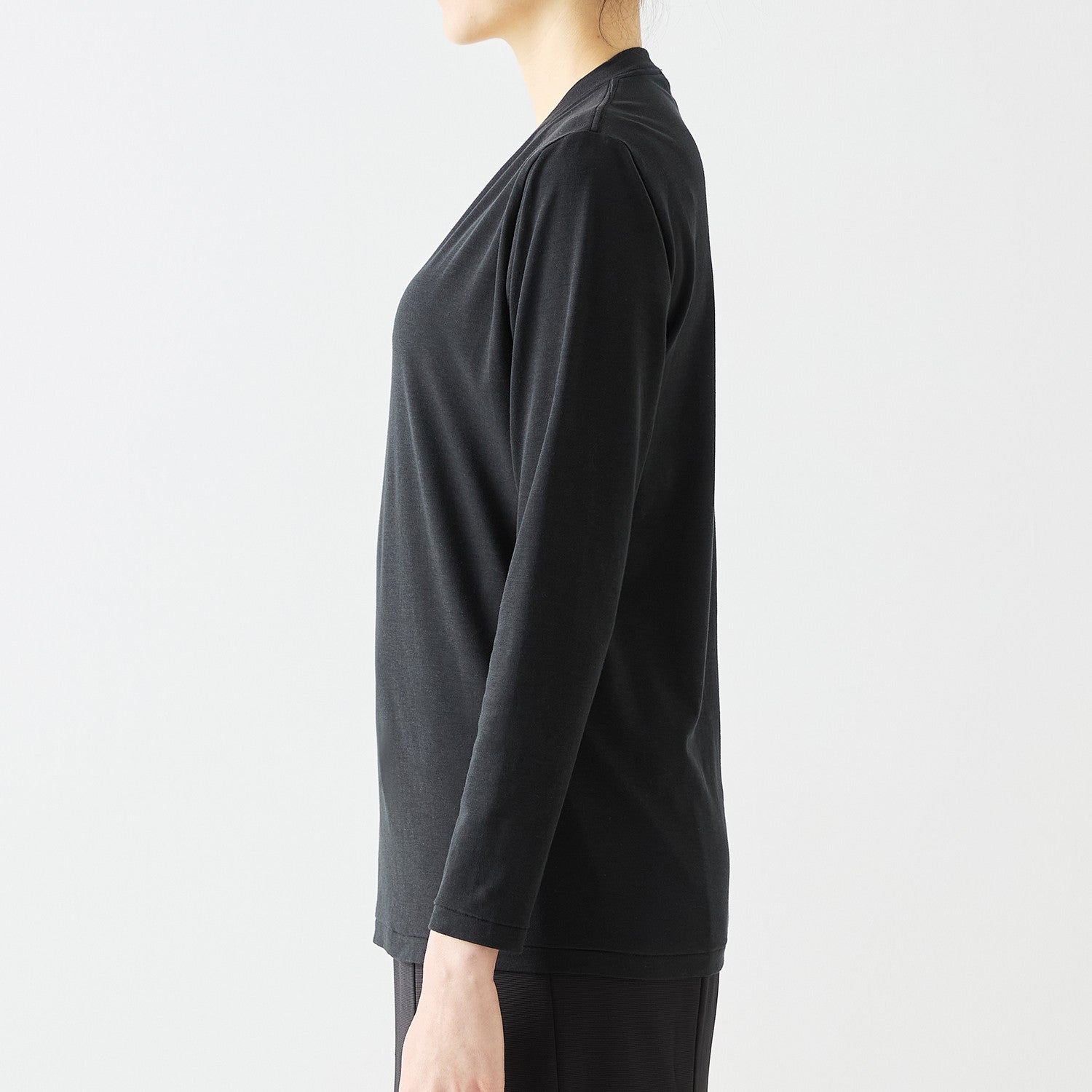 WOMENS BASIC LONG SLEEVE V-NECK T-SHIRT BLACK