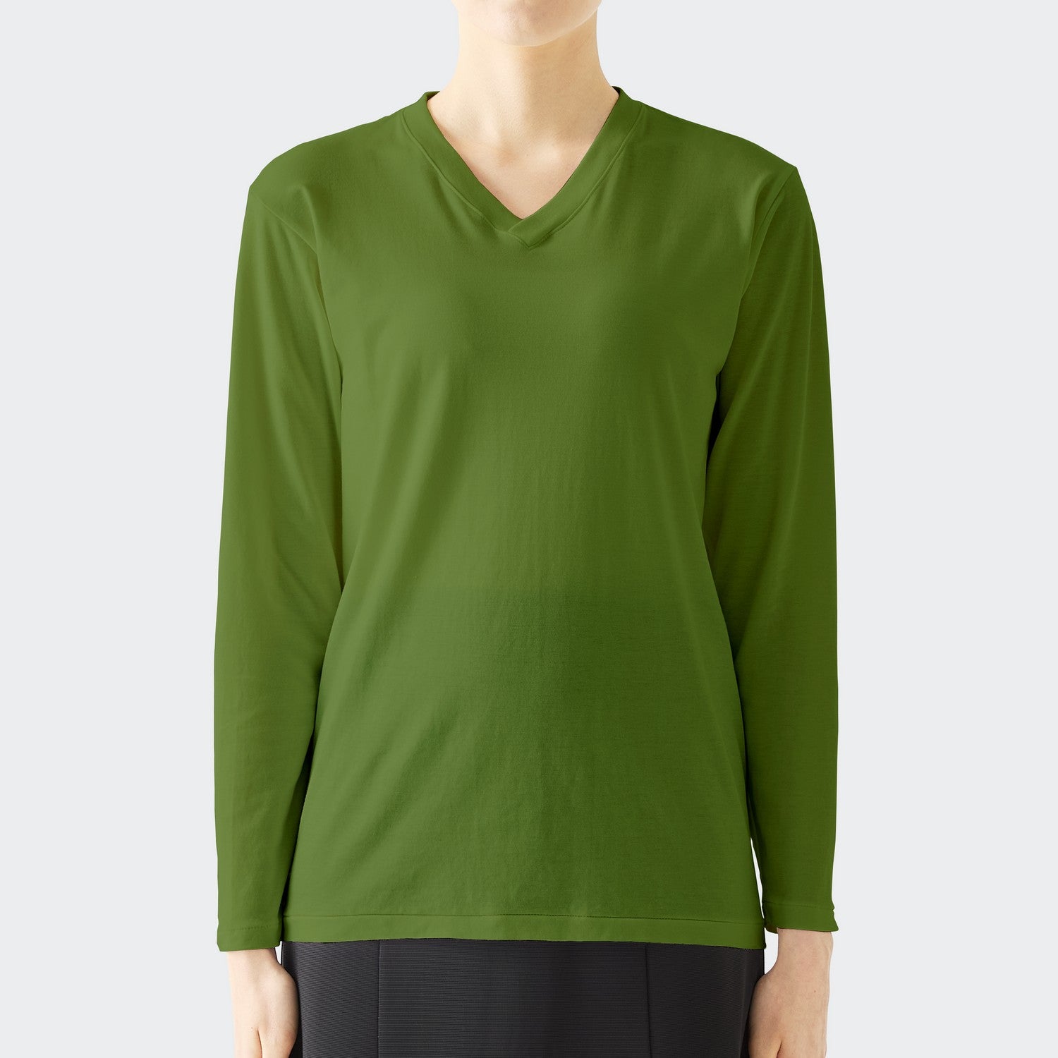 WOMENS BASIC LONG SLEEVE V-NECK T-SHIRT GREEN