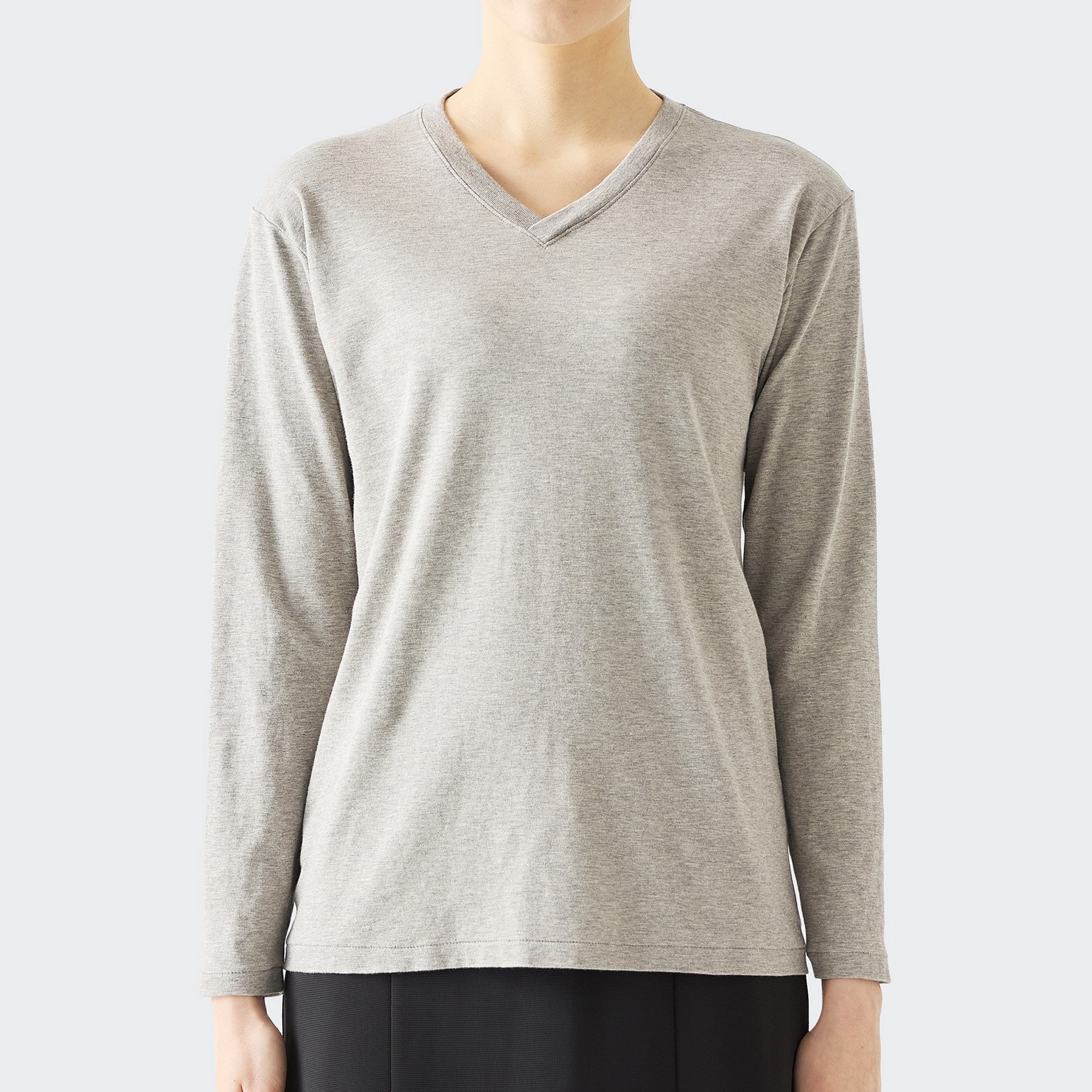WOMENS BASIC LONG SLEEVE V-NECK T-SHIRT HEATHER GRAY