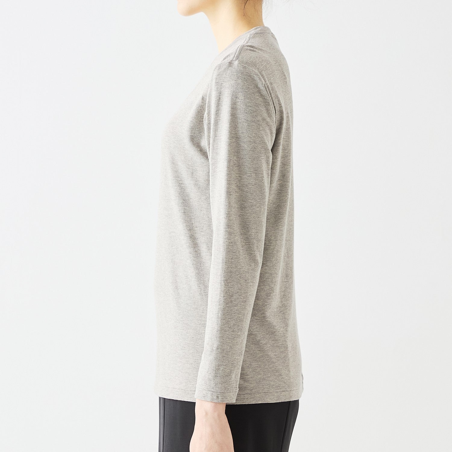 WOMENS BASIC LONG SLEEVE V-NECK T-SHIRT HEATHER GRAY