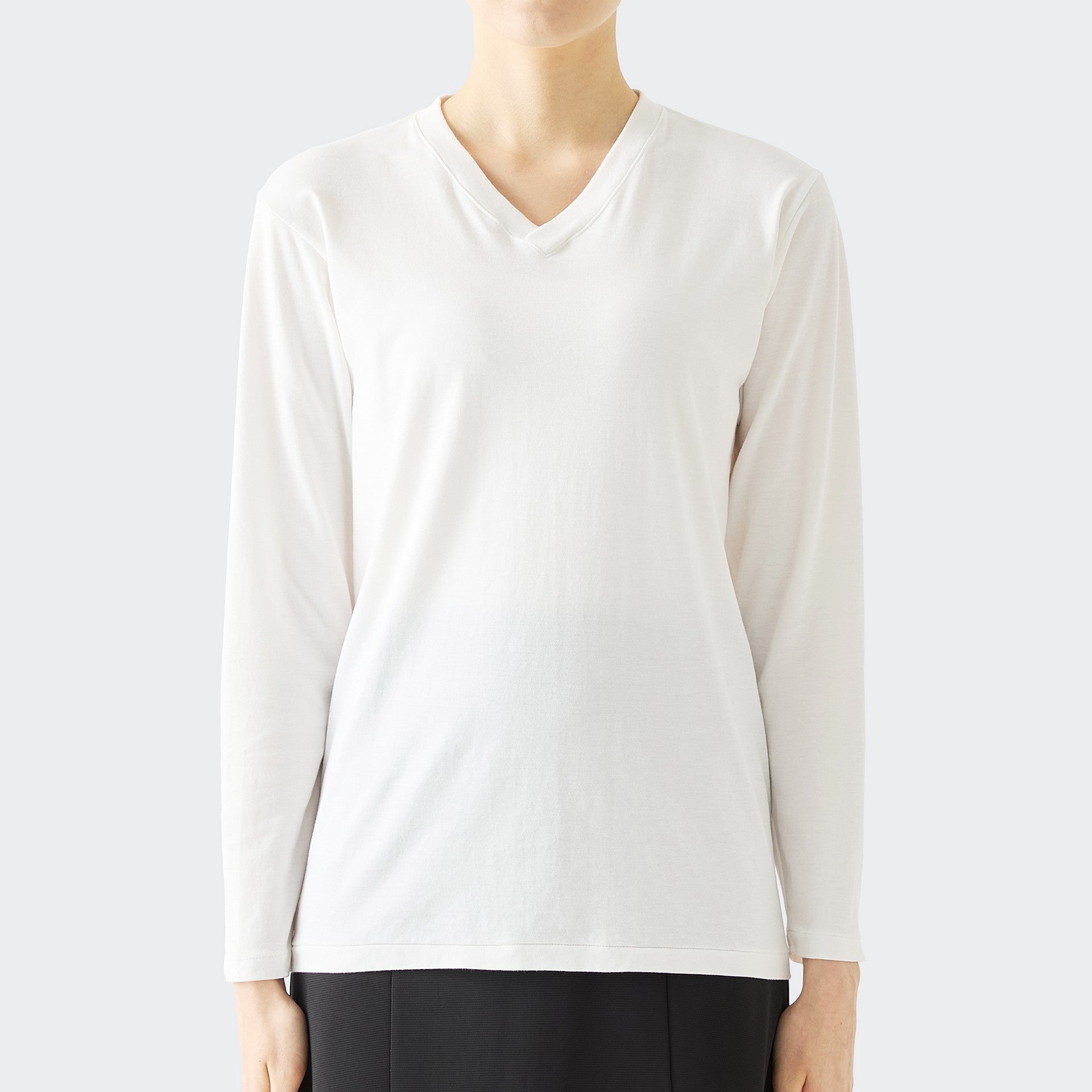 WOMENS BASIC LONG SLEEVE V-NECK T-SHIRT WHITE