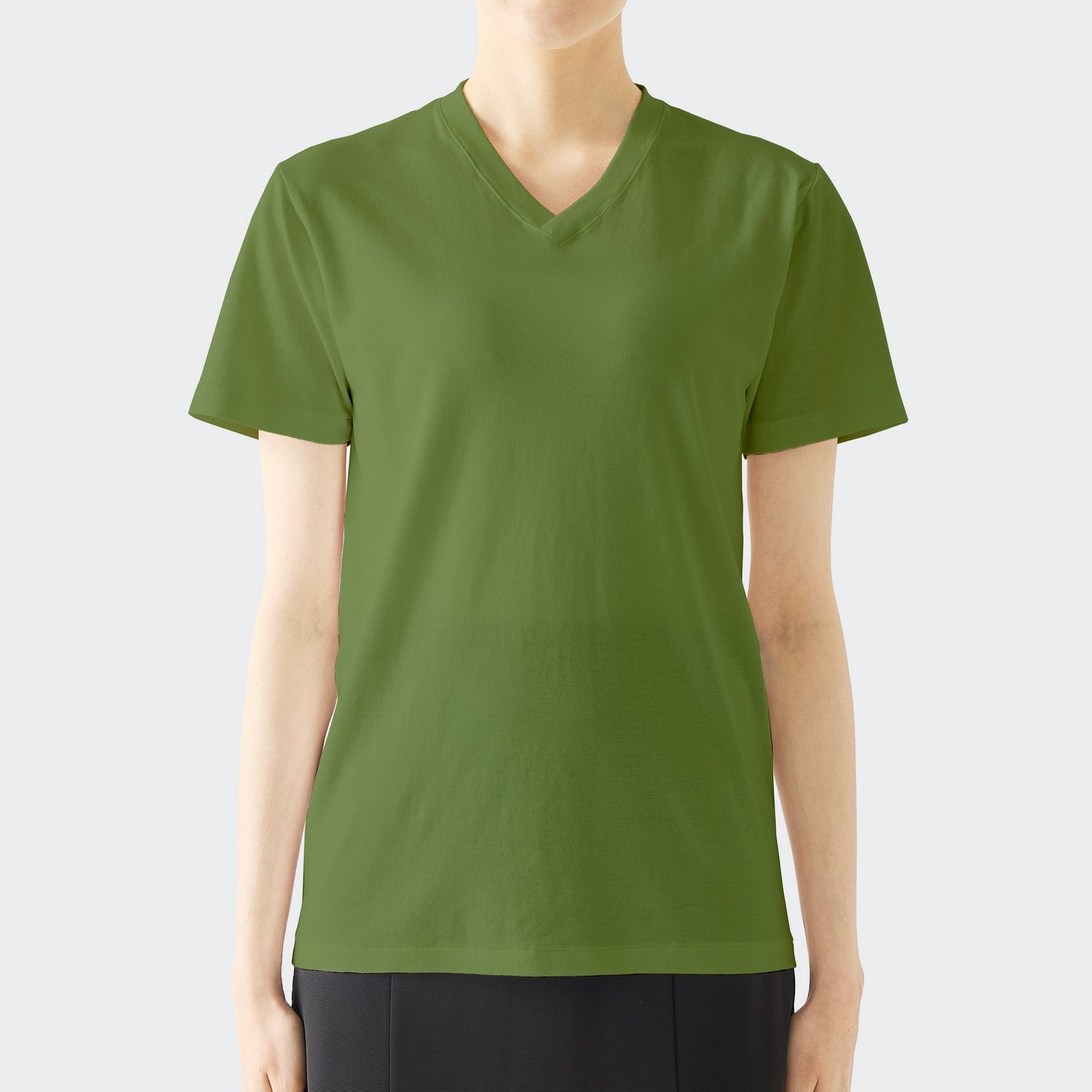WOMENS BASIC SHORT SLEEVE V-NECK T-SHIRT GREEN