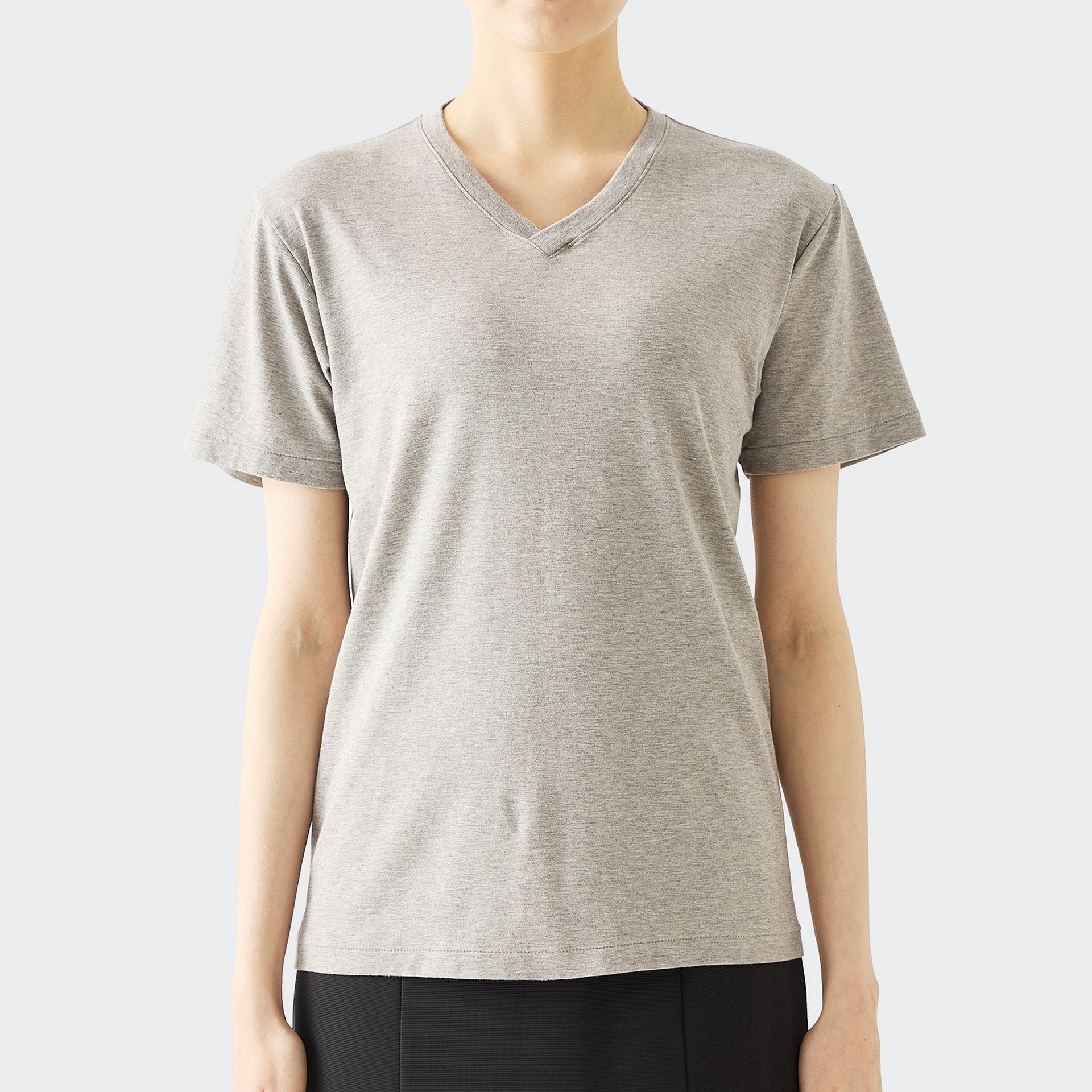 WOMENS BASIC SHORT SLEEVE V-NECK T-SHIRT HEATHER GRAY