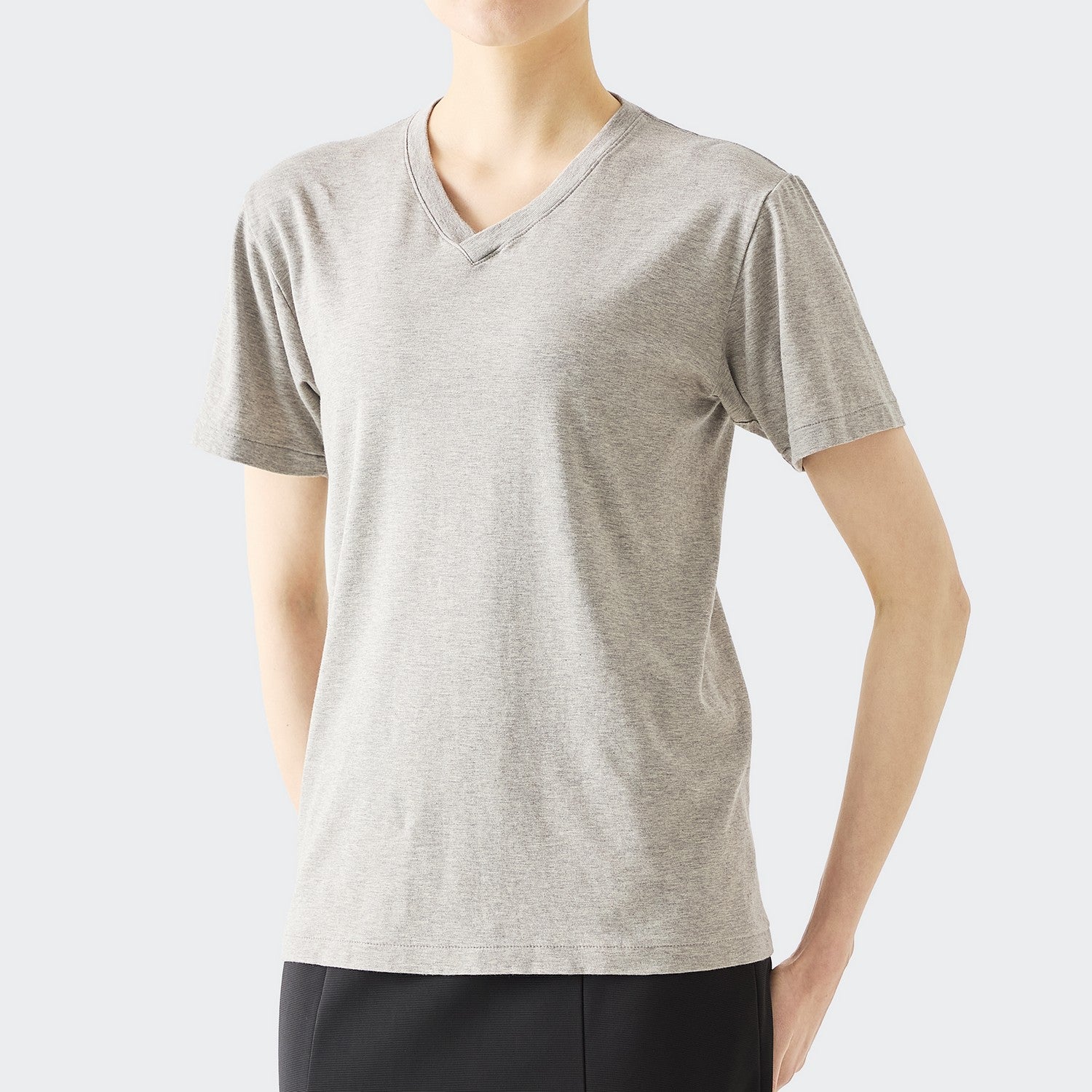 WOMENS BASIC SHORT SLEEVE V-NECK T-SHIRT HEATHER GRAY