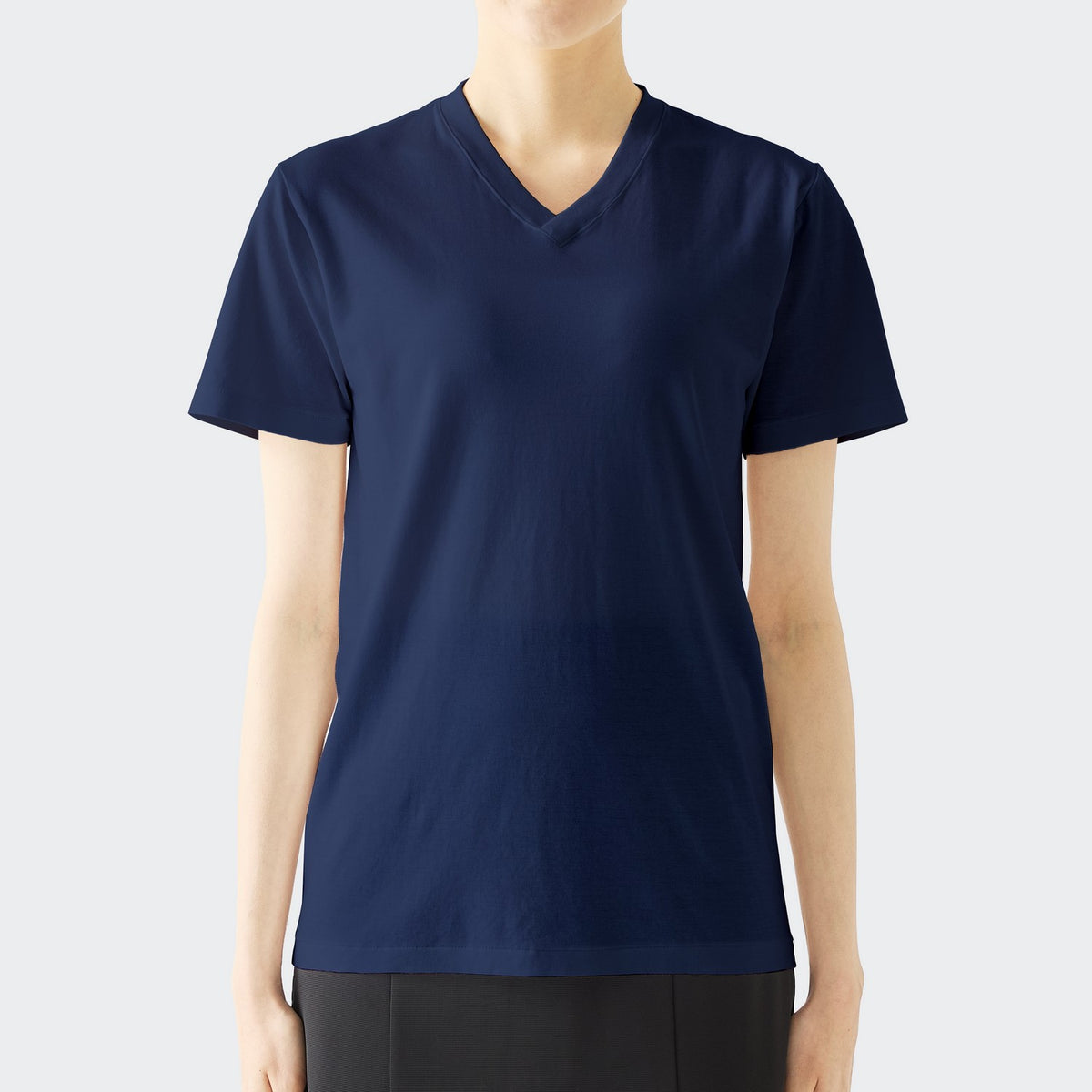 WOMENS ベーシック 半袖 VネックTシャツ NAVY | 高級無地Tシャツ専門店 
