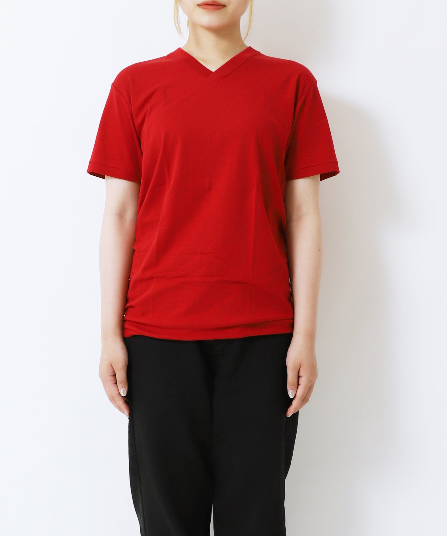 EIJI レッド VネックTシャツ レディース